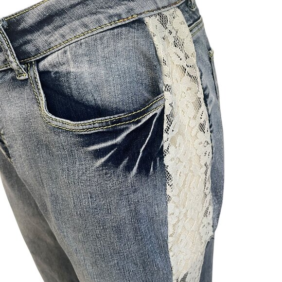 Women's Blue Jeans with Lace Detail - Picture 10 of 12
